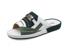 Men Sandals SKF-94 Military Green/White Nappa/Green Suede